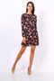 Black Floral Print Tie Neck Shift Dress - Lilura London