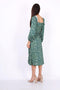 Leaf Print Ruched Neckline Midi Dress In Green - Lilura London