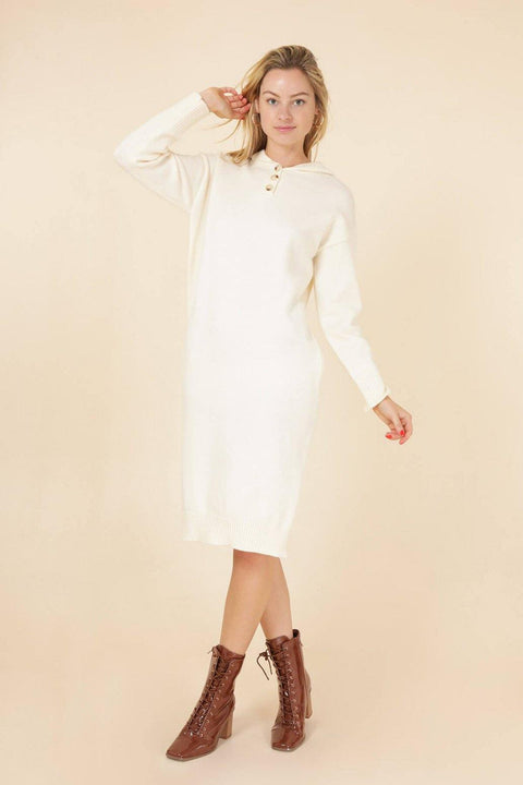 Longline Hooded Jumper Dress In Beige - Lilura London