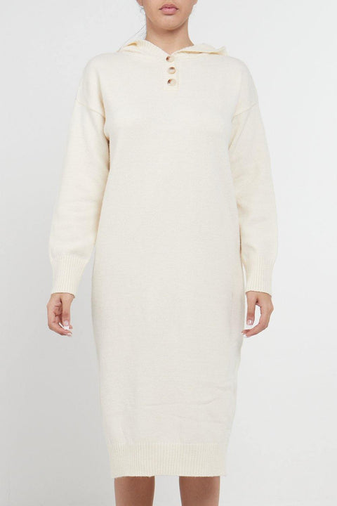 Longline Hooded Jumper Dress In Beige - Lilura London