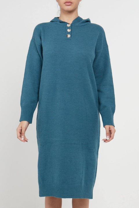 Longline Hooded Jumper Dress In Jade Green - Lilura London