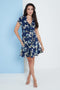 Navy Blue Floral Wrap Frill Dress By Lilura London