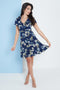 Navy Blue Floral Wrap Frill Dress By Lilura London