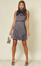 Halterneck Swing Mini Dress In Dark Grey By Lilura London