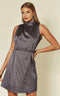 Halterneck Swing Mini Dress In Dark Grey By Lilura London