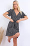 Summer Black Daisy Dot Wrap Front Mini Dress - Lilura London